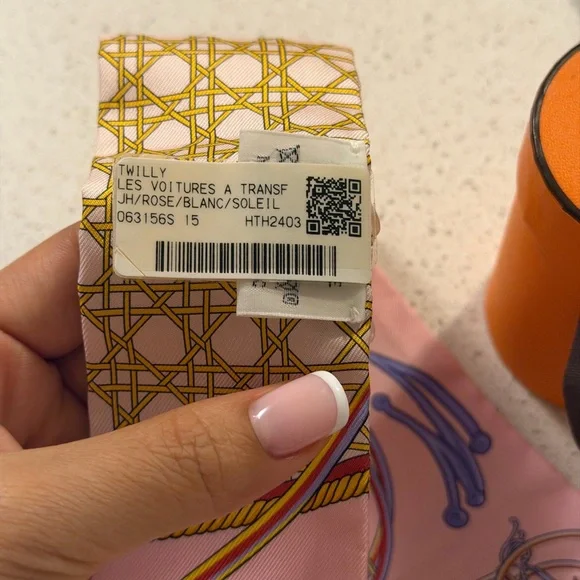 Hermes Pink and Orange Twilly Scarf - Picture 2 of 2